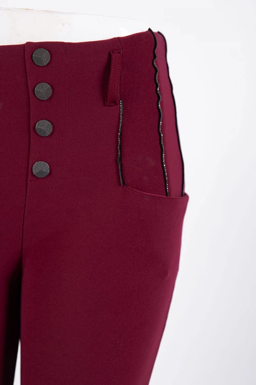 بنطلون نسائي شتوي طويل مبطن لون عودي بجيوب من الجانبين و أزرار من الأمام