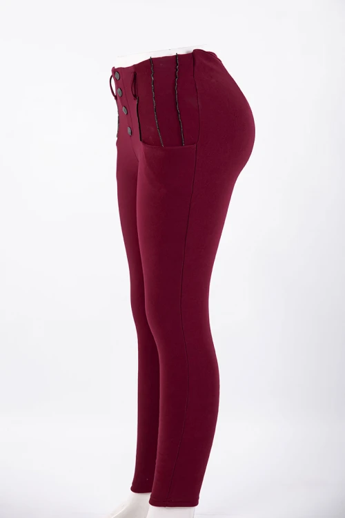 بنطلون نسائي شتوي طويل مبطن لون عودي بجيوب من الجانبين و أزرار من الأمام