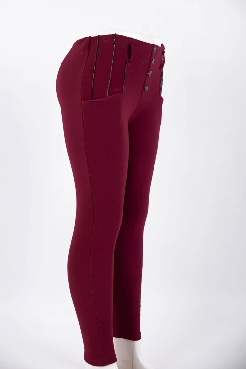 بنطلون نسائي شتوي طويل مبطن لون عودي بجيوب من الجانبين و أزرار من الأمام