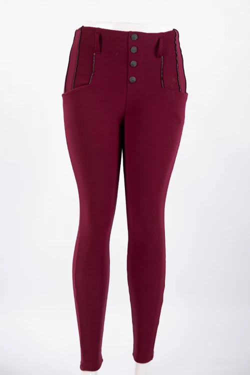 بنطلون نسائي شتوي طويل مبطن لون عودي بجيوب من الجانبين و أزرار من الأمام