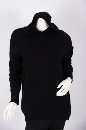 هودي نسائي صوف لون أسود بقبعة متصلة و أكمام طويلة 