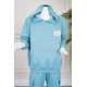 طقم بناتي شتوي قطعتين لون تركواز هودي بقبعة متصلة و بجيوب الكنغر و أكمام طويلة مع بنطلون طويل بجيوب من الجانبين