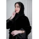 عباية نسائية أنيقة لون أسود ياقة قصة دائريه بأزرارفاخرة بتفاصيل ساتان راقية