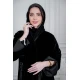 عباية نسائية أنيقة لون أسود ياقة قصة دائريه بأزرارفاخرة بتفاصيل ساتان راقية