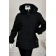 جاكيت نسائي شتوي أسود بقبعة ثابتة مزينة بفرو بسحاب وجيوب أمامية