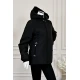 جاكيت نسائي شتوي أسود بقبعة ثابتة مزينة بفرو بسحاب وجيوب أمامية