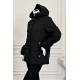 جاكيت نسائي شتوي أسود بقبعة ثابتة مزينة بفرو بسحاب وجيوب أمامية