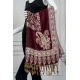 شال كشميري نسائي لون عودي بنقوش باللون البيج