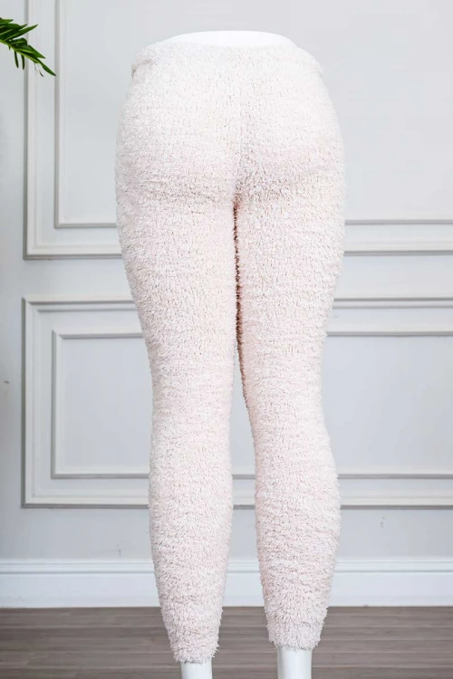 بنطلون نسائي صوف لون بيج برباط في الخصر و زم في الأسفل