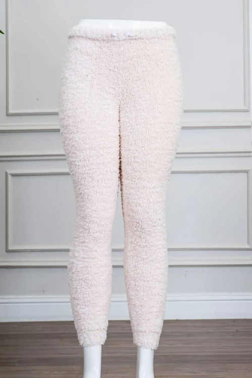 بنطلون نسائي صوف لون بيج برباط في الخصر و زم في الأسفل