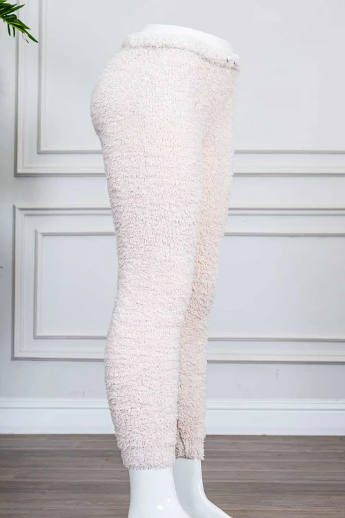 بنطلون نسائي صوف لون بيج برباط في الخصر و زم في الأسفل