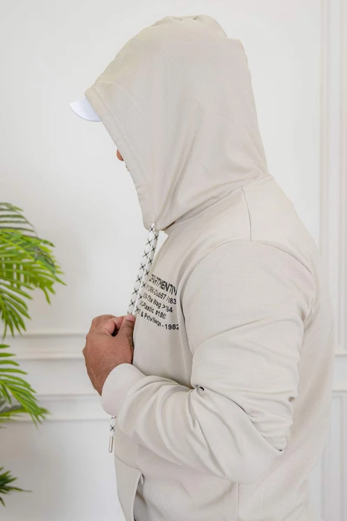 طقم-رجالي-شتوي-قطعتين-لون-بيج-ببلوفر-هودي-قبعة-متصلة-