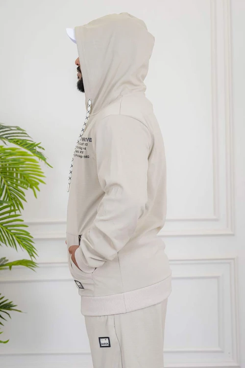 طقم-رجالي-شتوي-قطعتين-لون-بيج-ببلوفر-هودي-قبعة-متصلة-