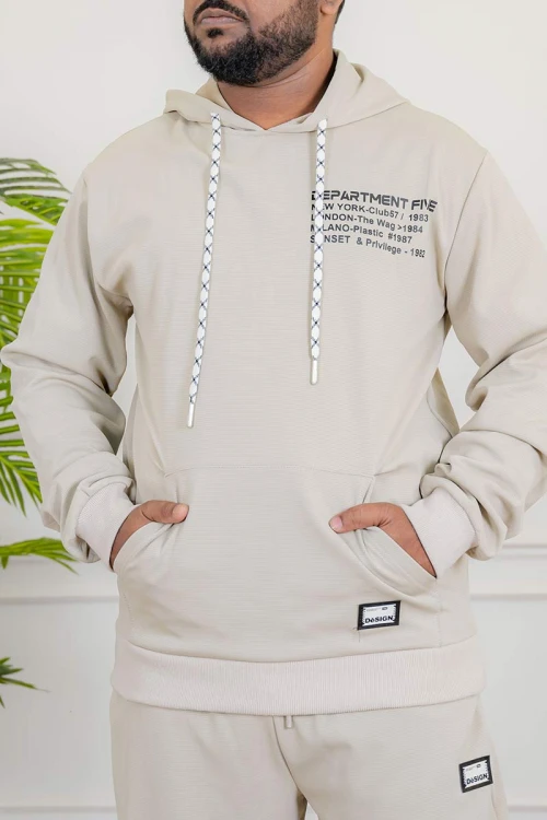 طقم-رجالي-شتوي-قطعتين-لون-بيج-ببلوفر-هودي-قبعة-متصلة-