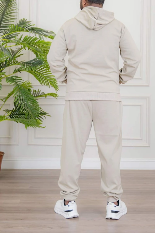 طقم-رجالي-شتوي-قطعتين-لون-بيج-ببلوفر-هودي-قبعة-متصلة-