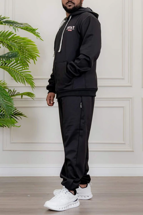 طقم-رجالي-شتوي-قطعتين-لون-أسود-ببلوفر-هودي-قبعة-متصلة