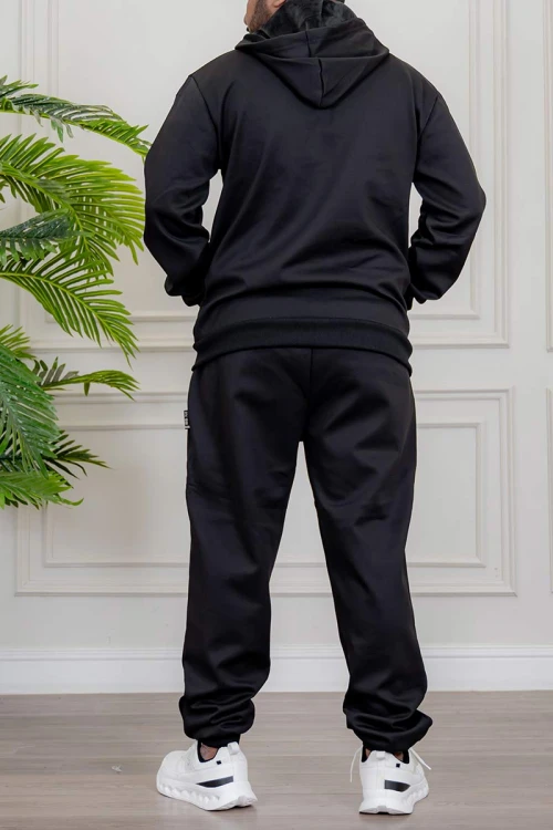 طقم-رجالي-شتوي-قطعتين-لون-أسود-ببلوفر-هودي-قبعة-متصلة