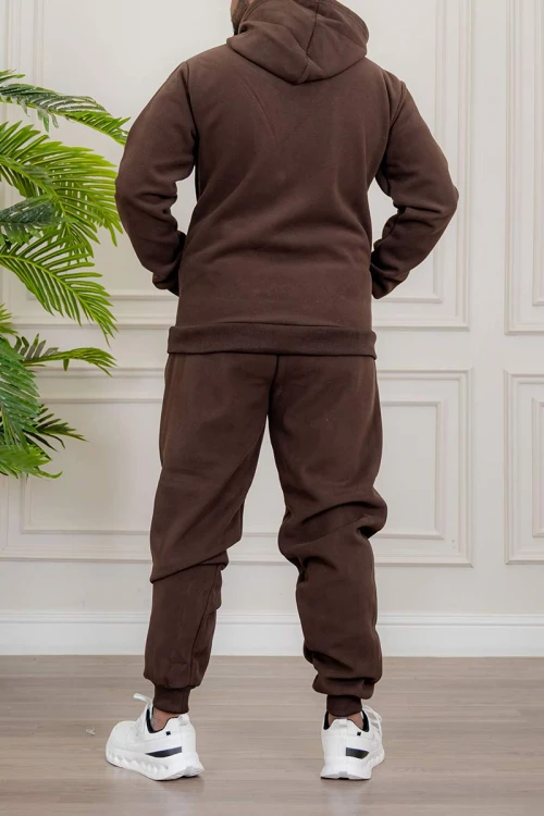 طقم-رجالي-شتوي-قطعتين-لون-بني-ببلوفر-هودي-قبعة-متصلة