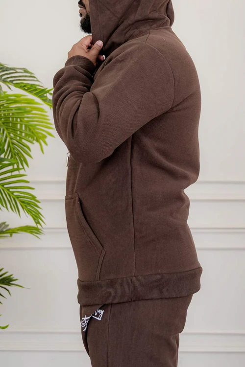 طقم-رجالي-شتوي-قطعتين-لون-بني-ببلوفر-هودي-قبعة-متصلة