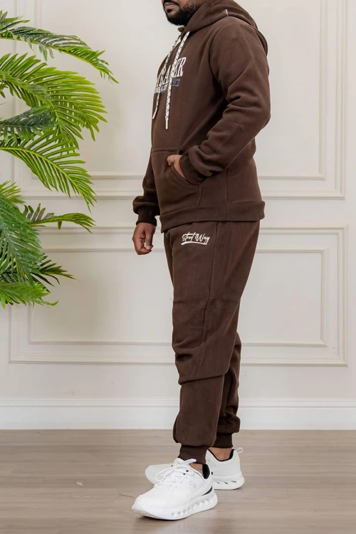 طقم-رجالي-شتوي-قطعتين-لون-بني-ببلوفر-هودي-قبعة-متصلة