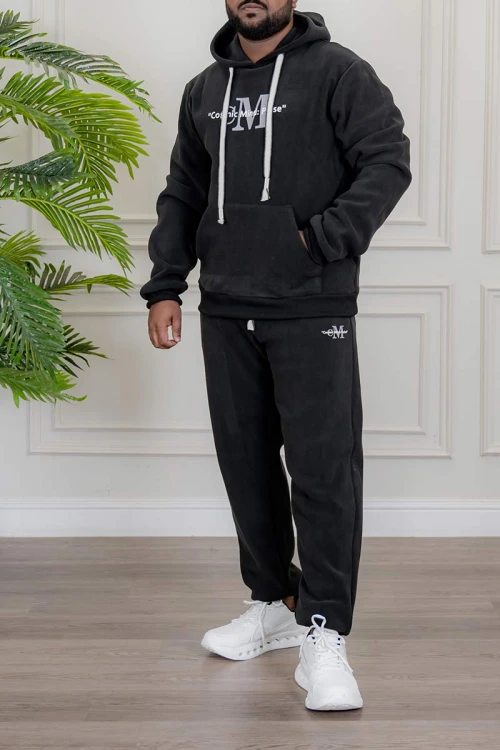 طقم-رجالي-شتوي-قطعتين-لون-أسود-ببلوفر-هودي-قبعة-متصلة-