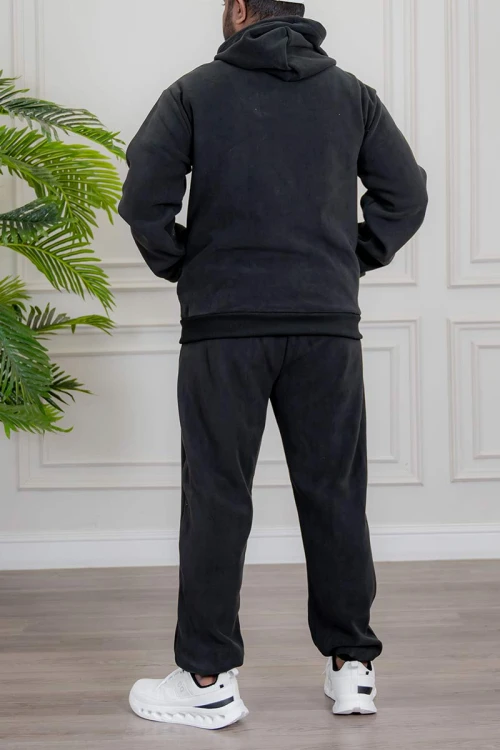 طقم-رجالي-شتوي-قطعتين-لون-أسود-ببلوفر-هودي-قبعة-متصلة-