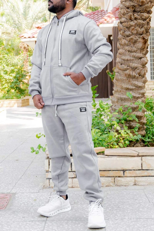 طقم-رجالي-شتوي-قطعتين-لون-رمادي-ببلوفر-هودي-قبعة-متصلة-