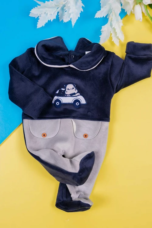 بربتوز-أطفال-لون-رمادي-و-كحلي-بياقة-مطوية-