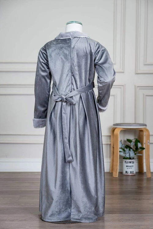 فستان-بناتي-طويل-متعدد-الألوان-مزين-بالفرو-في-الياقة-