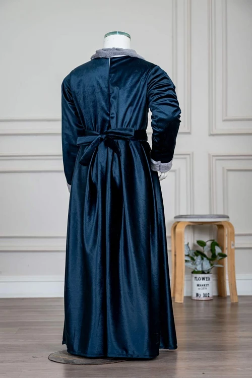 فستان-بناتي-طويل-متعدد-الألوان-مزين-بالفرو-في-الياقة-