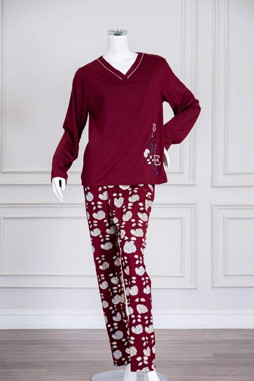 بيجاما-نسائية-قطعتين-لون-عودي-برسومات-و-كتابات