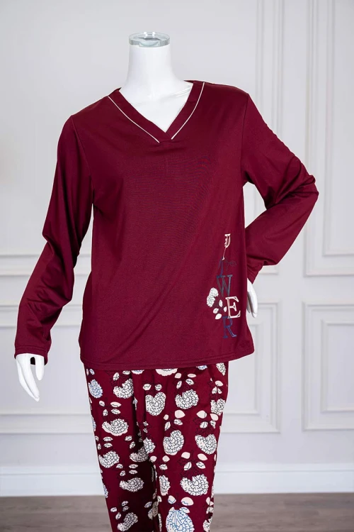 بيجاما-نسائية-قطعتين-لون-عودي-برسومات-و-كتابات