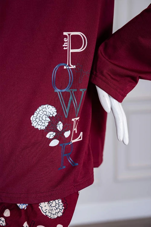 بيجاما-نسائية-قطعتين-لون-عودي-برسومات-و-كتابات