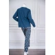 بيجاما-نسائية-قطعتين-لون-تركواز-ياقة-دائرية-بأزرار-مزينة-بكتابات-