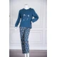 بيجاما-نسائية-قطعتين-لون-تركواز-ياقة-دائرية-بأزرار-مزينة-بكتابات-