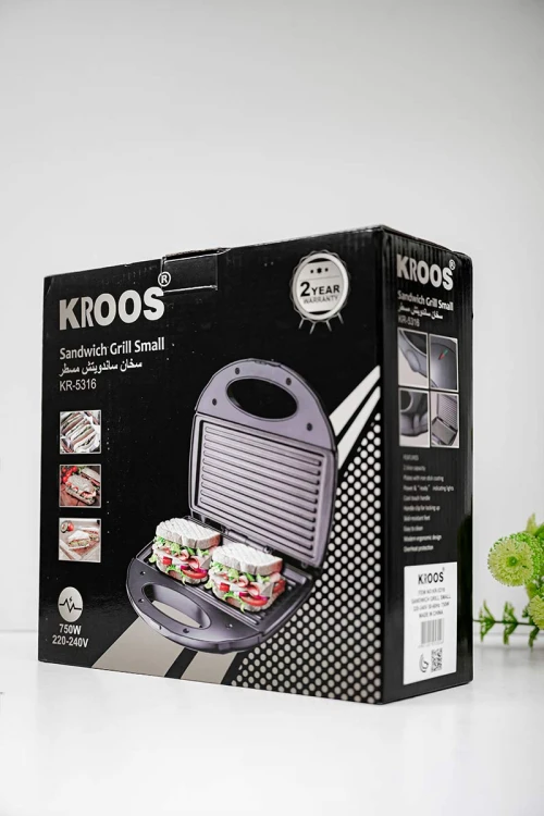 سخان ساندويتشات كهربائي لون أسود مكون من ألواح مسطرة غير لاصقة بقوة 750 واط
