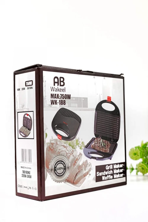 سخان ساندويتشات كهربائي لون أسود مكون من ألواح مسطرة غير لاصقة بقوة 750 واط