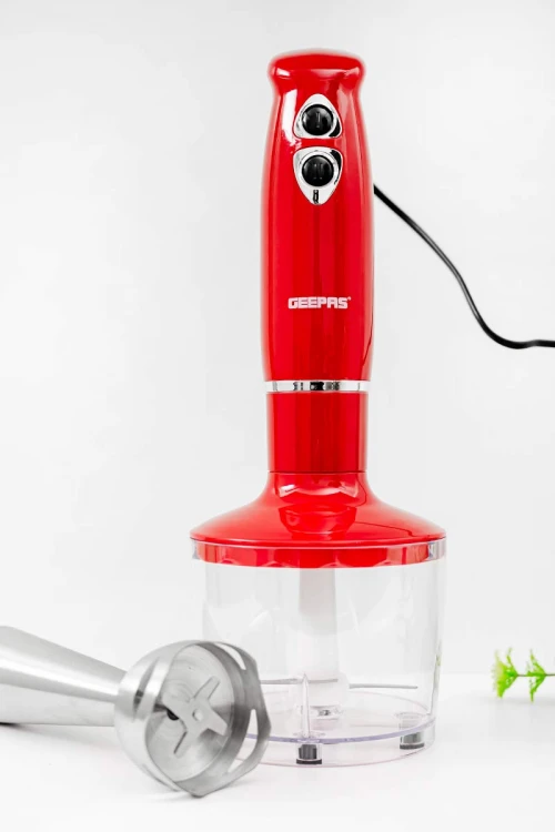 خلاط يدوي كهربائي مكون من 3 قطع لون أحمر و فضي