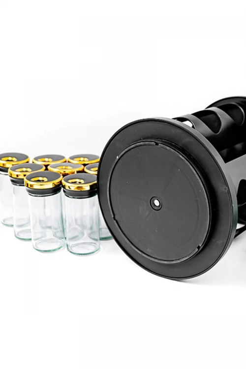 حامل توابل لون أسود و ذهبي من الفولاذ المقاوم للصدأ مع 12 عبوة زجاجية بغطاء محكم و بقاعدة دوران 360 درجة