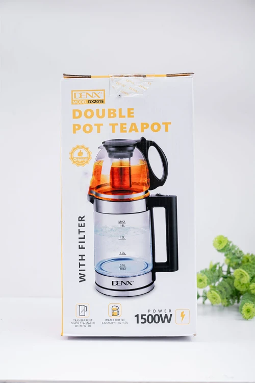 غلاية كهربائية مزدوجة من دينيكس الغلاية بسعة 1.8 لتر و الإبريق بسعة 1 لتر بقوة 1500 واط