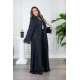جلابية نسائية لون أسود ياقة عالية بقصة سبعة مزينة بفصوص باللون الفضي و بأكمام طويلة