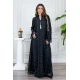 جلابية نسائية لون أسود ياقة عالية بقصة سبعة مزينة بفصوص باللون الفضي و بأكمام طويلة