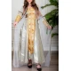جلابية نسائية تراثية لون رمادي بتطريز تراثي ذهبي من الأمام و الأكمام برباط في الجانبين مع قماش شيفون من الخارج