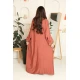 جلابية نسائية لون نحاسي مزينة بتطريزات ذهبية من الأمام ياقة قصة سبعة و بأكمام طويلة