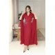 فستان نسائي لون أحمر ياقة قصة سبعة و بأكمام طويلة مزين بتطريز فضي من الجنب