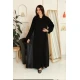عباية نسائية لون أسود ياقة قصة سبعة مزينة برسومات هندسية على الجانبين و الياقة مع طرحة