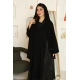 عباية نسائية لون أسود ياقة قصة سبعة مزينة برسومات هندسية على الجانبين و الياقة مع طرحة