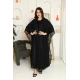 عباية نسائية لون أسود ياقة بقصة سبعة و طقطق من الأمام مزينة بقماش دانتيل