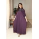 جلابية نسائية لون بنفسجي ياقة عالية مزينة بكريستالات من الأمام  بأكمام ميدي و بتطريز متدلي