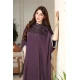 جلابية نسائية لون بنفسجي ياقة عالية مزينة بكريستالات من الأمام  بأكمام ميدي و بتطريز متدلي